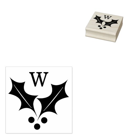 Holly en bessen Kerstmis Monogram Rubberstempel (Gestempeld)