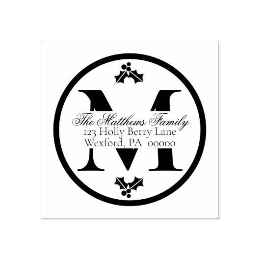 Holly en bessen Kerstvakantie Monogram Rubberstempel (Afrduk)