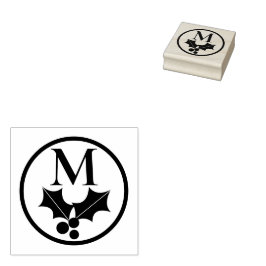 Holly en bessen Kerstvakantie Monogram Rubberstempel