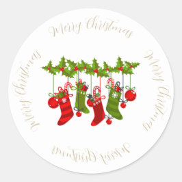 Holly en bessen met kerstkousen ronde sticker