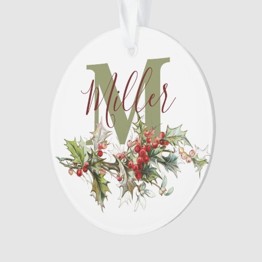 Holly en bessen op maat ornament (voorkant)