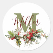Holly en bessen op maat ronde sticker (Voorkant)