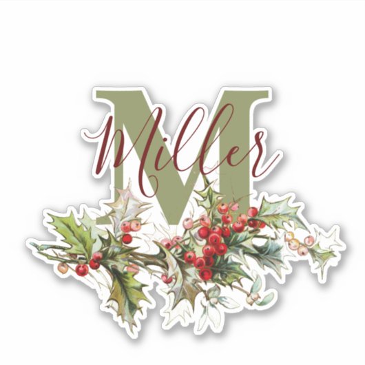 Holly en bessen op maat sticker (Voorkant)