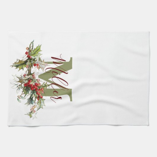 Holly en bessen op maat theedoek (Horizontaal)
