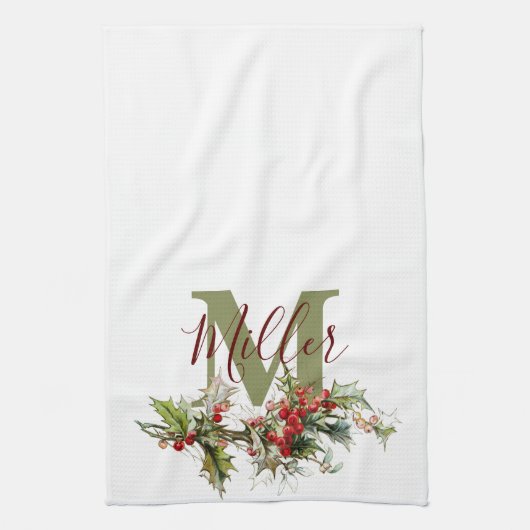 Holly en bessen op maat theedoek (Verticaal)