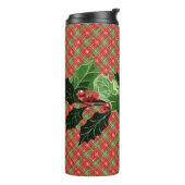 Holly en bessen op rode kerstplakken thermosbeker (Gedraaid links)