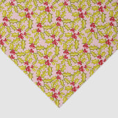Holly en bessen op roze feestelijke Whimsy Christm Tissuepapier (Detail)