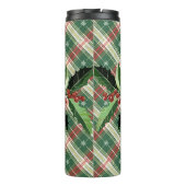 Holly en bessen op wit N Green Christmas Plaid Thermosbeker (Achterkant)