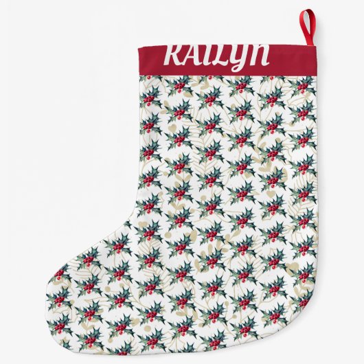 Holly en bessen patroon grote kerstsok (Achterkant)