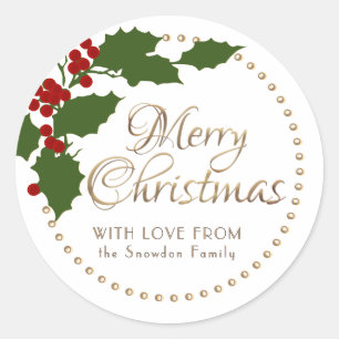 Holly en Bessen Persoonlijke Prettig Kerstfeest  Ronde Sticker