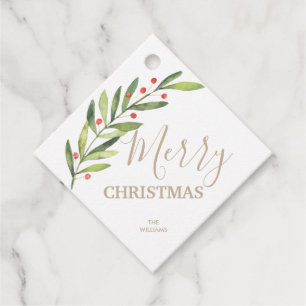 Holly en bessen Prettig Kerstmis vierkant Bedankjes Labels