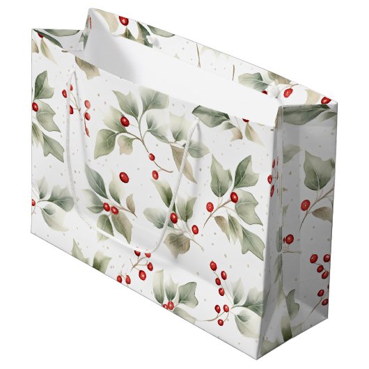 Holly en bessen Waterverf Stijlpatroon Groot Cadeauzakje (Voorkant Gekanteld)