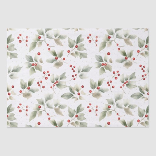 Holly en bessen Waterverf Tissuepapier (Voorkant)