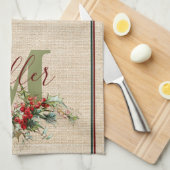 Holly en bessen zien er gepersonaliseerd uit theedoek (Quarter Fold)