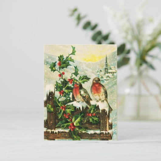  Holly en Birds Christmas Feestdagenkaart (Staand voorkant)