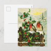  Holly en Birds Christmas Feestdagenkaart (Voorkant / Achterkant)