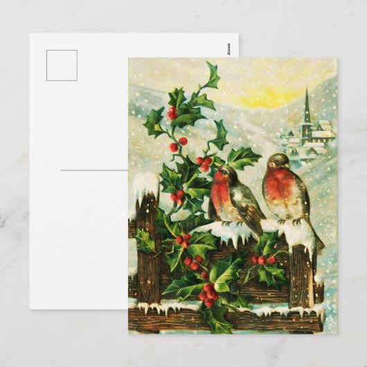 Holly en Birds Christmas Feestdagenkaart (Voorkant / Achterkant)