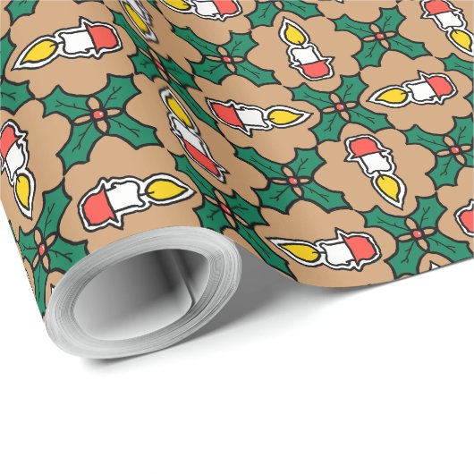 Holly en Candles kerstcadeautje: Gold-effect Cadeaupapier (Rol Hoek)