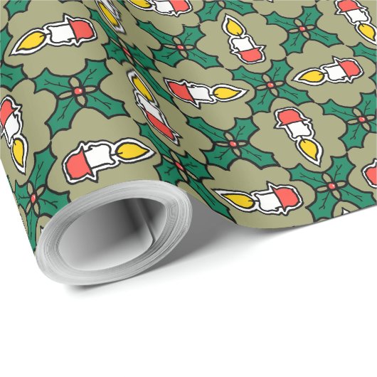 Holly en Candles kerstcadeautje: Groen Cadeaupapier (Rol Hoek)