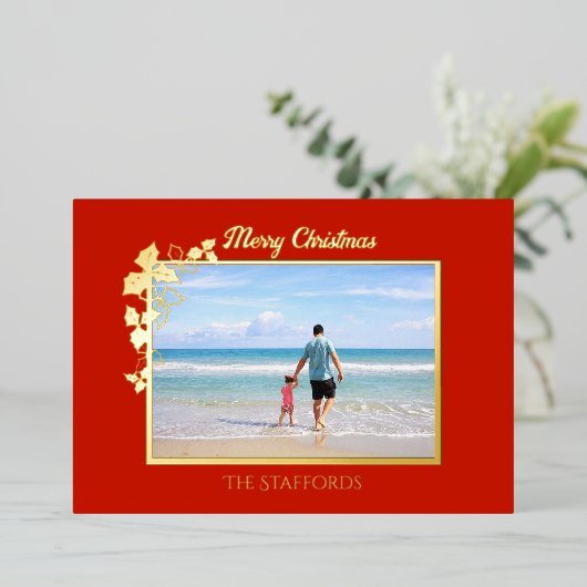 Holly en de Ivy Trim Folie vakantie Kaart (Staand Voorkant)