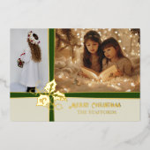 Holly en de klimop groene lint folie kerstkaart folie feestdagenkaart (Voorkant)