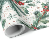 Holly en dennen feestelijke inpakpapier (Rol Hoek)