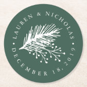 Holly en dennen persoonlijke bruiloft ronde kartonnen onderzetter (Voorkant)