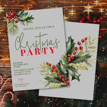 Holly en dennenboom grijze feestelijke kerstparty