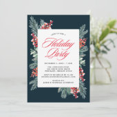 Holly en Evergreen Holiday Party Kaart (Staand voorkant)