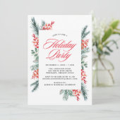 Holly en Evergreen Holiday Party Kaart (Staand voorkant)