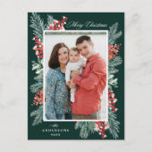 Holly en Evergreen Vrolijk Kerstfeest Foto Feestdagenkaart (Voorkant)