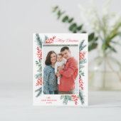 Holly en Evergreen Vrolijk Kerstfeest Foto Feestdagenkaart (Staand voorkant)