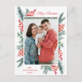 Holly en Evergreen Vrolijk Kerstfeest Foto Feestdagenkaart (Voorkant)