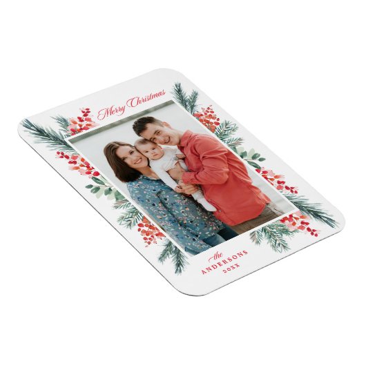 Holly en Evergreen Vrolijk Kerstfeest Foto Magneet (Rechterzijde)
