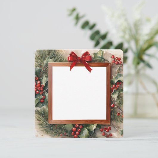 Holly en Fir Foto Lijst Kerstmis Kaart (Staand voorkant)