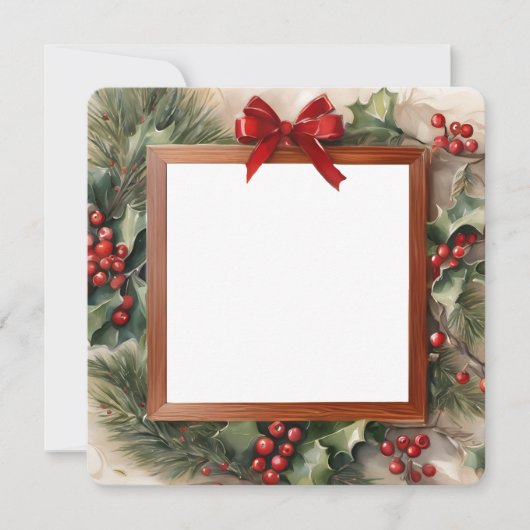 Holly en Fir Foto Lijst Kerstmis Kaart (Voorkant)