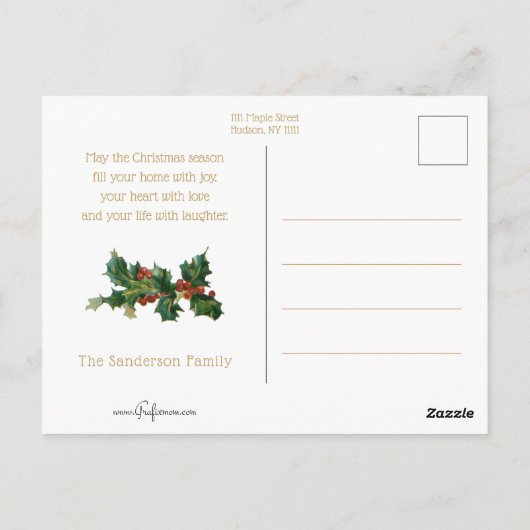 Holly en Gold Bell Briefkaart (Achterkant)