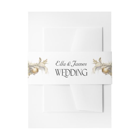 Holly en Gouden Ornamenten Kerstbruiloft Uitnodigingen Wikkel (Voorkant Voorbeeld)