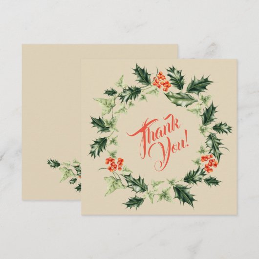 Holly en Ivy Botanische Kerstkrans Bedankkaart (Voorkant / Achterkant)