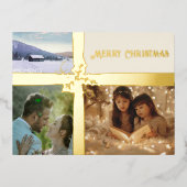 Holly en Ivy Gold Ribbon Folie Holiday Post Kaart (Voorkant)