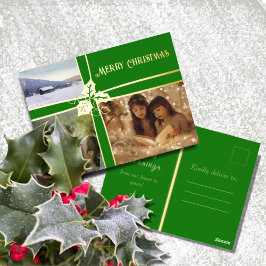 Holly en Ivy Green Ribbon Folie Holiday Post Kaart