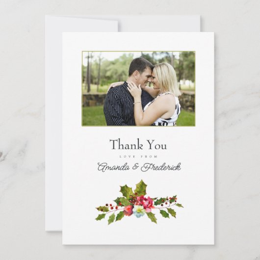  Holly en Ivy Kerstbruiloft Foto Bedankkaart (Voorkant)
