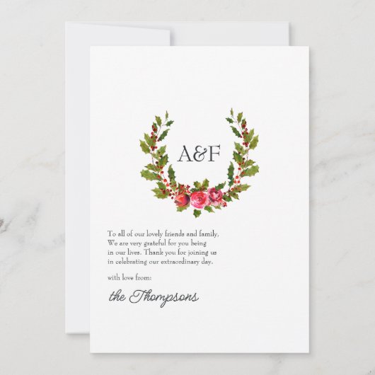  Holly en Ivy Kerstbruiloft Foto Bedankkaart (Achterkant)