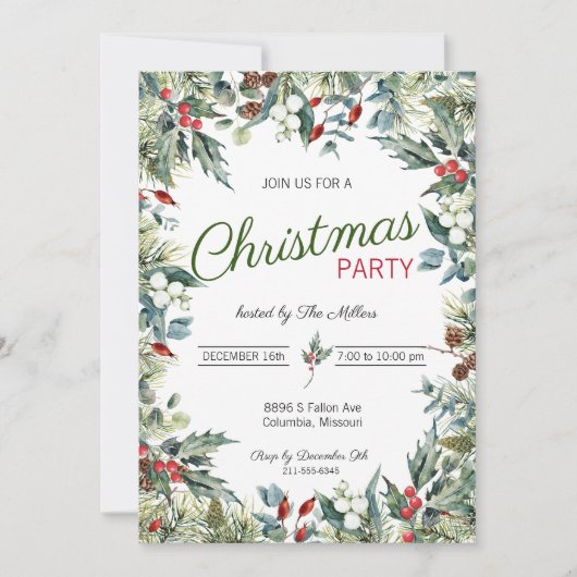 Holly en Ivy Kerstfeest uitnodiging (Voorkant)