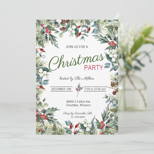 Holly en Ivy Kerstfeest uitnodiging (Staand voorkant)