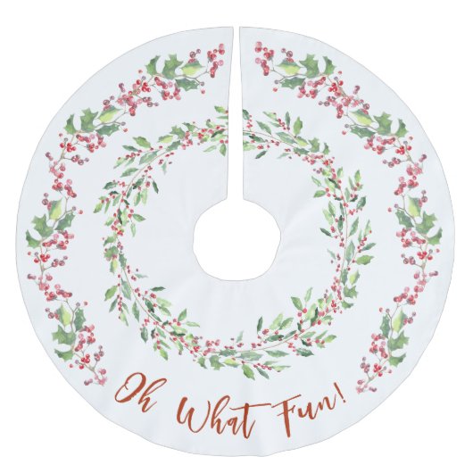Holly en Ivy Red op witte kerst Kerstboom Rok (Voorkant)
