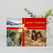 Holly en Ivy Red Ribbon Kerst Kaart (Staand Voorkant)