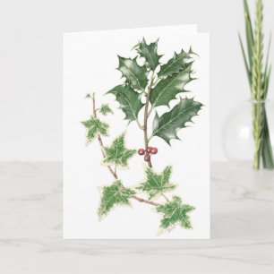 Holly en Ivy Sprigs in Botanische Waterverf Feestdagen Kaart