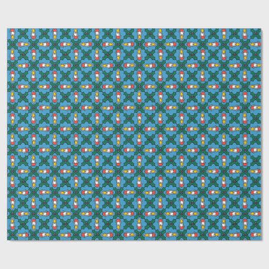 Holly en kaarsen kerstcadeautje: blauw cadeaupapier (Vlak)