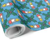 Holly en kaarsen kerstcadeautje: blauw cadeaupapier (Rol Hoek)